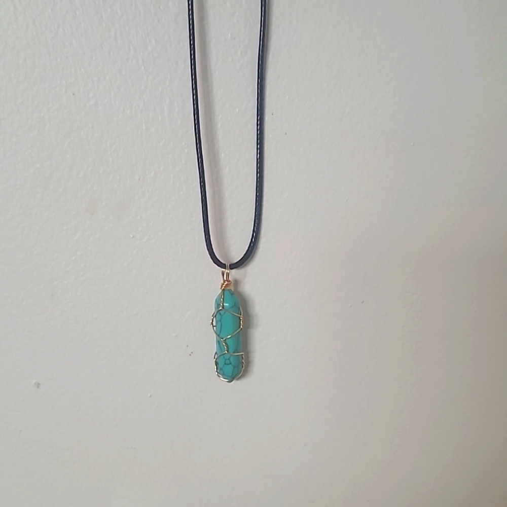 Wire Wrapped Pendant Necklace on a Black Waxed Cord